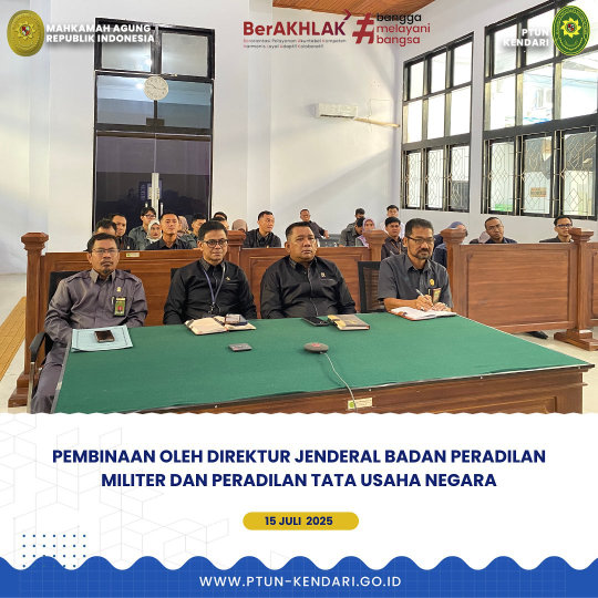 Pembinaan Direktur Jenderal Badan Peradilan Militer dan Peradilan Tata Usaha Negara secara daring. Kegiatan ini diikuti oleh Ketua PTUN Kendari