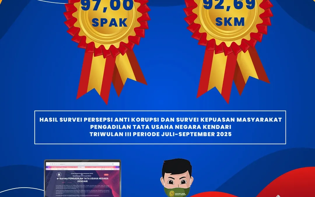 Hasil Survei Persepsi Anti Korupsi dan Survei Kepuasan Masyarakat Pengadilan Tata Usaha Negara Kendari Triwulan III Periode Juli-September 2025.