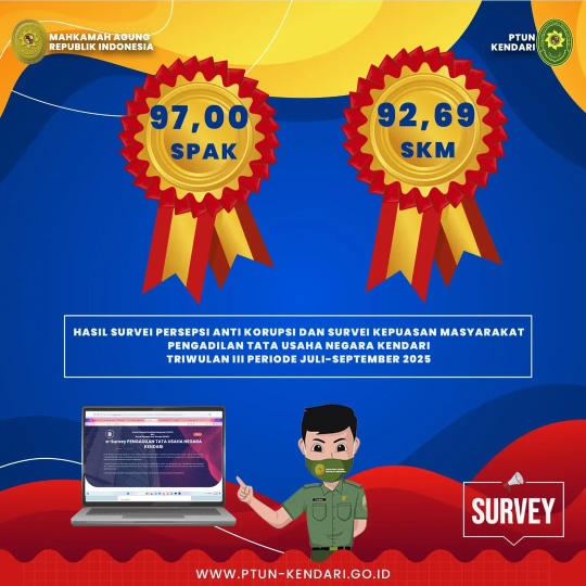 Hasil Survei Persepsi Anti Korupsi dan Survei Kepuasan Masyarakat Pengadilan Tata Usaha Negara Kendari Triwulan III Periode Juli-September 2025.