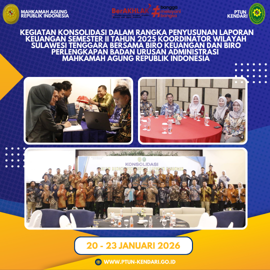 Kegiatan Konsolidasi Dalam Rangka Penyusunan Laporan Keuangan Semester II Tahun 2025 Koordinator Wilayah Sulawesi Tenggara Bersama Biro Keuangan dan Biro Perlengkapan Badan Urusan Administrasi Mahkamah Agung Republik Indonesia.