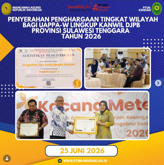 Penyerahan Penghargaan Tingkat Wilayah Bagi UAPPA-W Lingkup Kanwil Djpb Provinsi Sulawesi Tenggara Tahun 2026