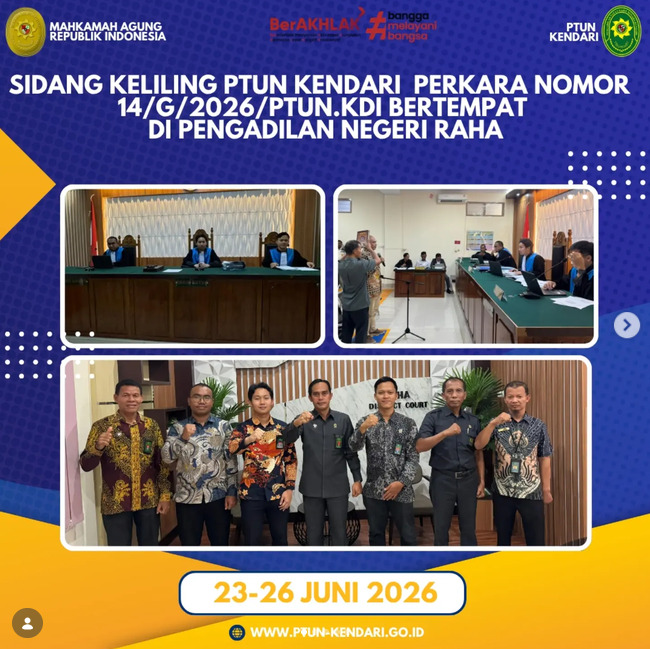Sidang Keliling bertempat di gedung Pengadilan Negeri Raha dalam perkara 14/G/2026/PTUN.KDI