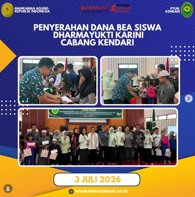 Penyerahan Dana Bea Siswa Dharmayukti Karini Cabang Kendari
