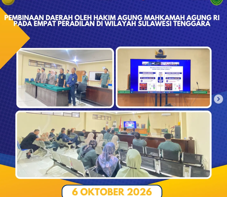 Pembinaan Daerah oleh Hakim Agung Mahkamah Agung Republik Indonesia Ibu Dr. Sudharmawatiningsih, S.H., M.Hum. bersama Bapak Dr. Ibrahim, S.H., M.H., L.L.M dan Bapak Dr. H. Mamat Ruhimat, S.H., M.H.